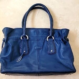 ⭐️TOD'S Authentic Made In Italy Restyling D-Bag Media Navy Blue Leather Tote Bag